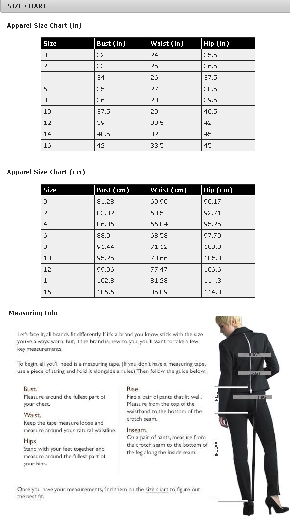 Black Label Size Chart